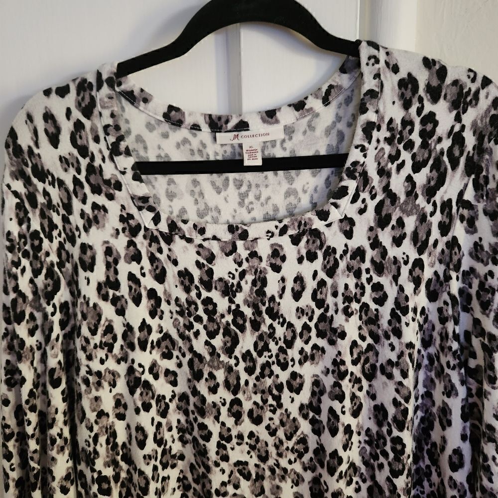 JM Collection Three Quarter Sleeve Animal Print Banded Waist Top Size XL - Picture 4 of 7